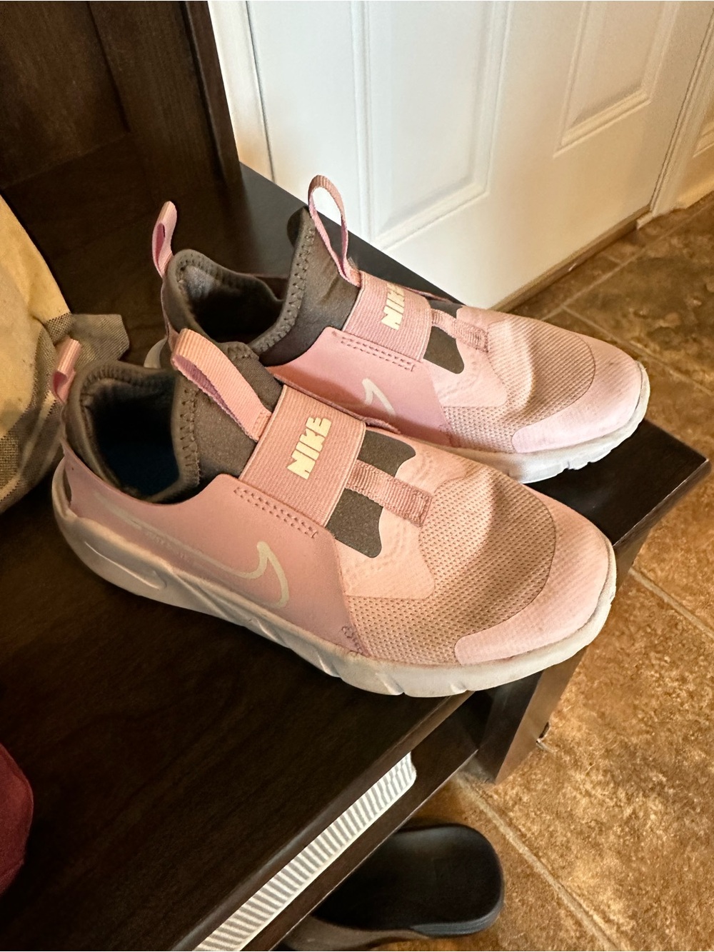 Nike Girls Pink and Gray Slip-On Athletic Sneakers